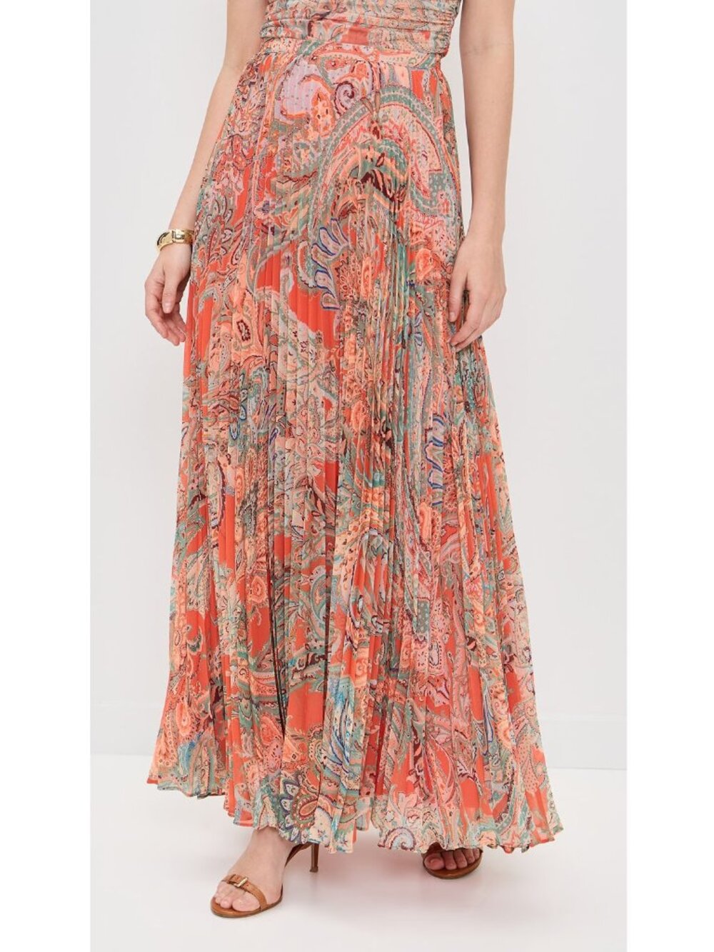 L'AGENCE Torin Pleated Paisley Maxi Skirt